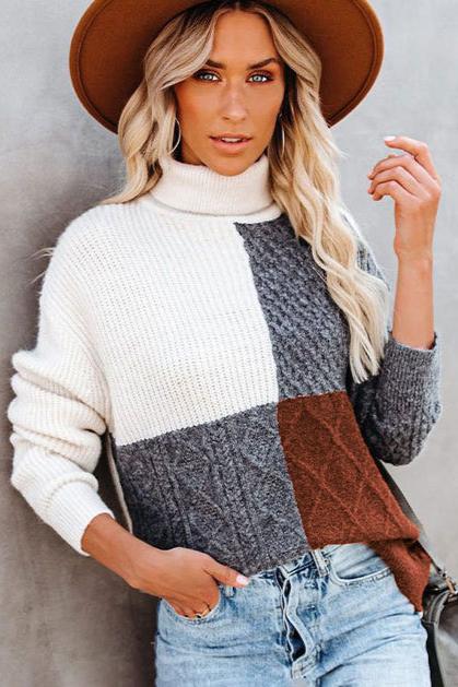 Maggie - Dallas Strickbluse mit Farbblocks und hohem Kragen