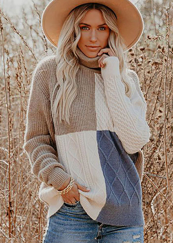 Maggie - Dallas Strickbluse mit Farbblocks und hohem Kragen