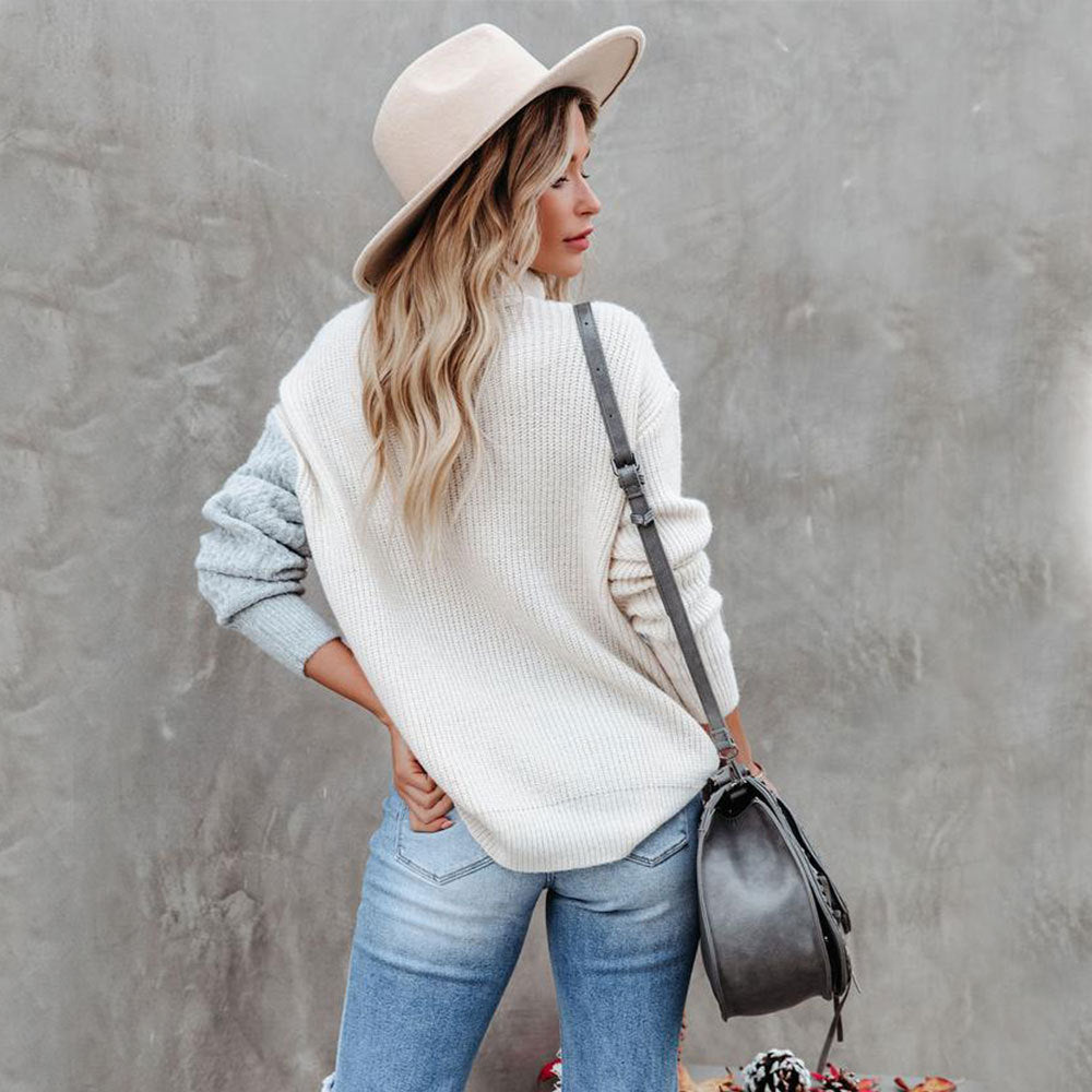 Maggie - Dallas Strickbluse mit Farbblocks und hohem Kragen