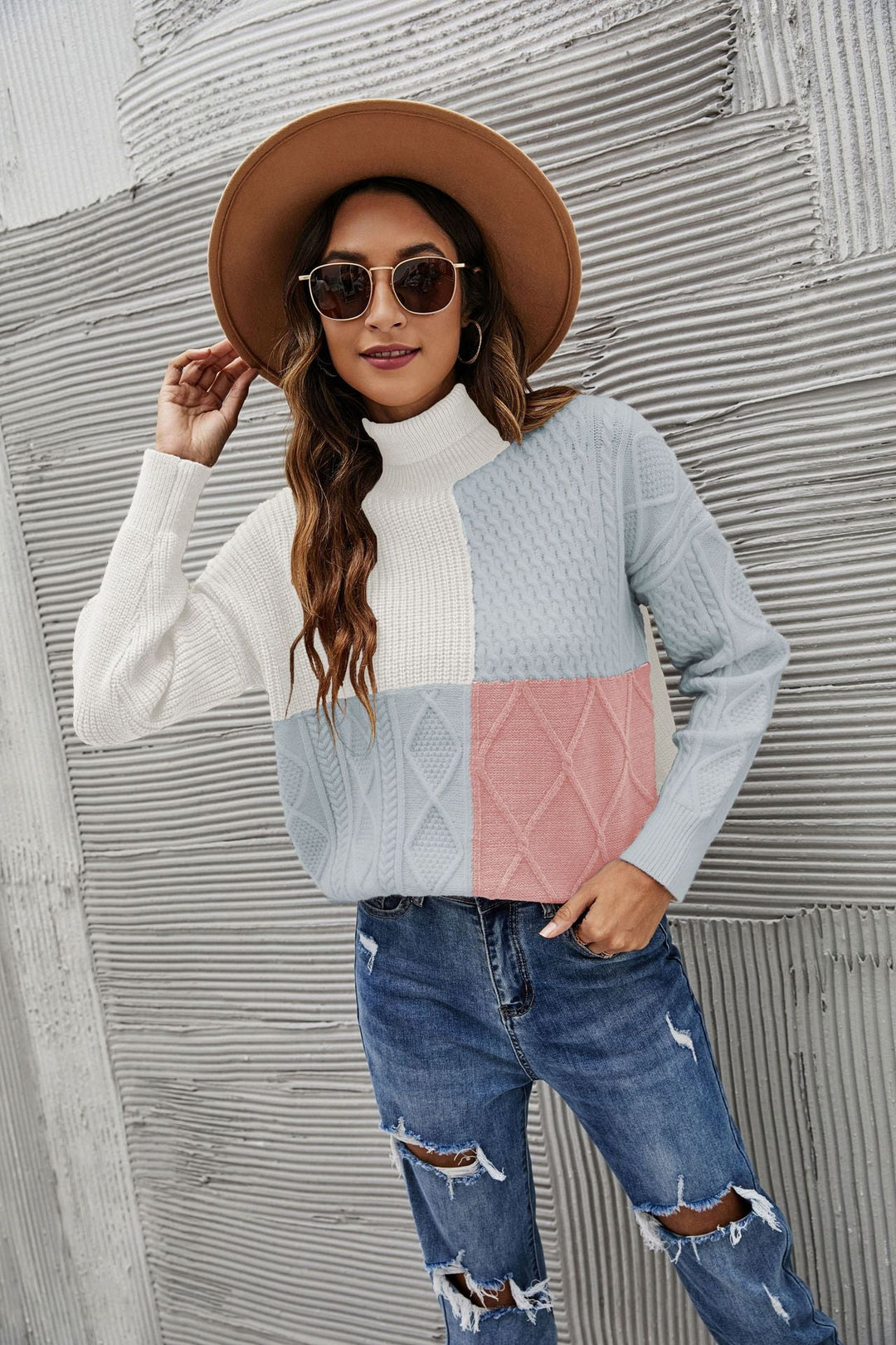 Maggie - Dallas Strickbluse mit Farbblocks und hohem Kragen