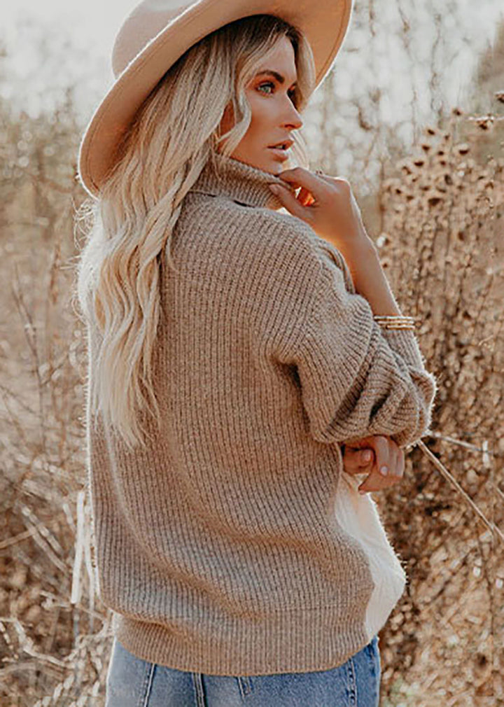 Maggie - Dallas Strickbluse mit Farbblocks und hohem Kragen