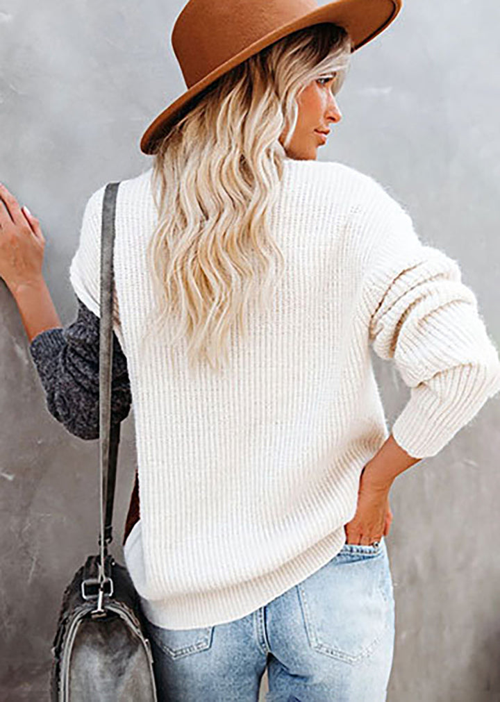 Maggie - Dallas Strickbluse mit Farbblocks und hohem Kragen