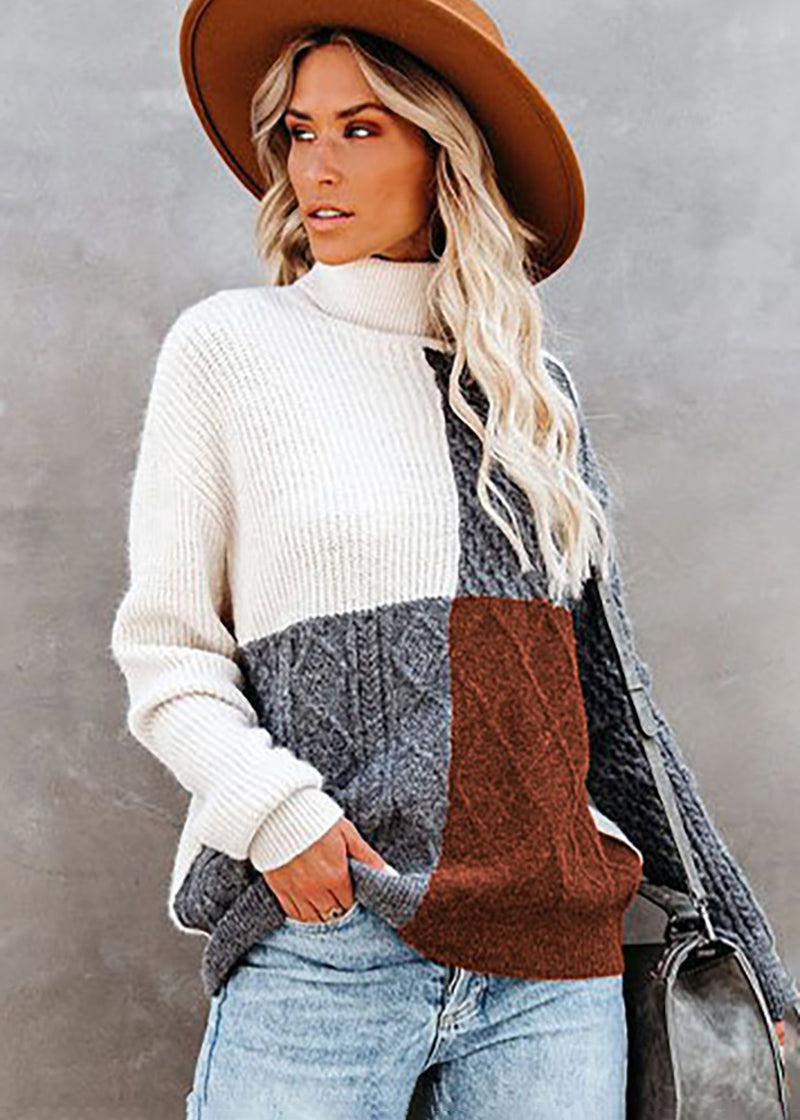 Maggie - Dallas Strickbluse mit Farbblocks und hohem Kragen