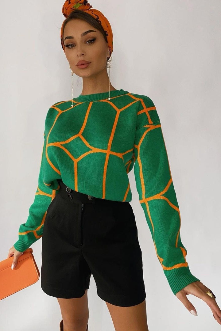 Geometrisch Gemusterte Mesh-Bluse