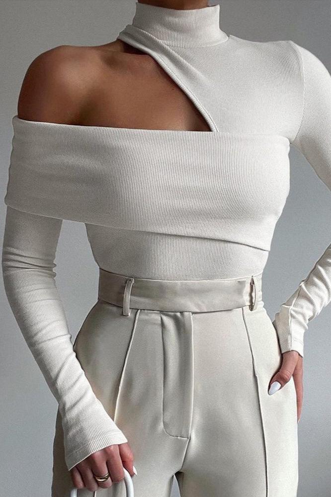 Leah - Kurze Mesh-Bluse mit hohem Kragen