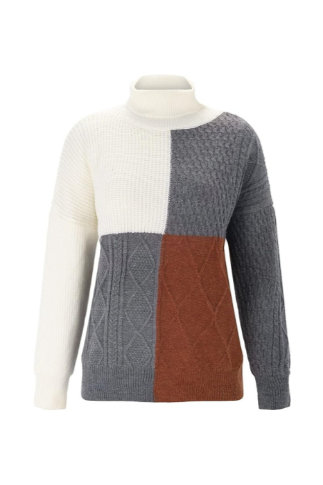 Maggie - Dallas Strickbluse mit Farbblocks und hohem Kragen